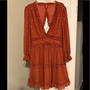 Women’s Long Sleeve Ruffle Backless Swing Mini Dress, XL